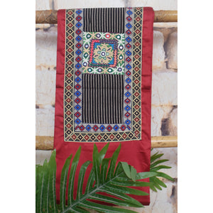Red Cotton Embroidered Patchwork Kurti Fabric — full fabric view