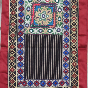 Red Cotton Embroidered Patchwork Kurti Fabric — yoke and patchwork detail