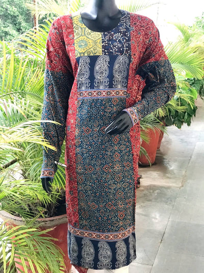 Madder-Indigo Ajrakh Cotton Designer Kurti