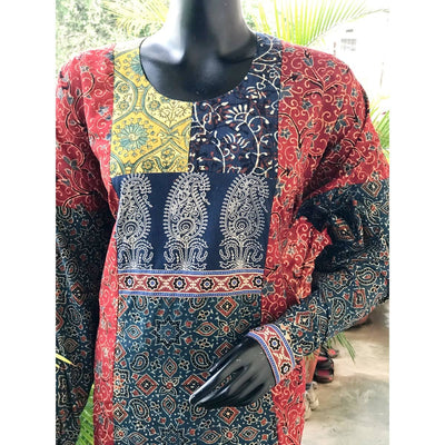 Madder-Indigo Ajrakh Cotton Designer Kurti