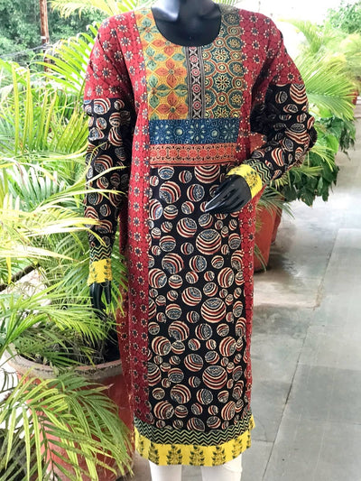 Madder-Black Ajrakh Cotton Designer Kurti
