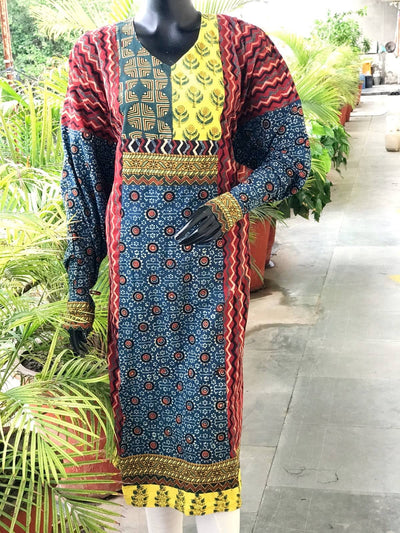Madder-Indigo Ajrakh Cotton Designer Kurti