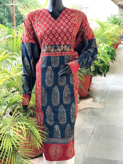 Madder-Indigo Ajrakh Cotton Designer Kurti