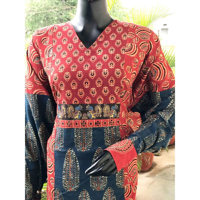 Madder-Indigo Ajrakh Cotton Designer Kurti