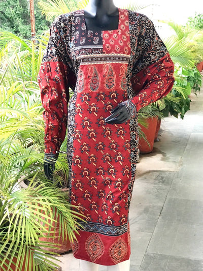 Black-Madder Ajrakh Cotton Designer Kurti