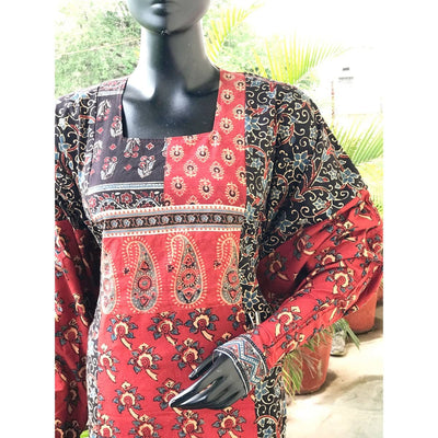 Black-Madder Ajrakh Cotton Designer Kurti