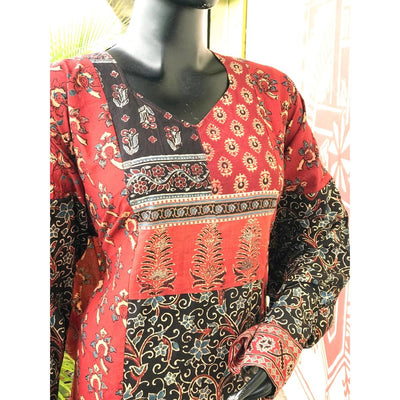 Madder-Black Ajrakh Cotton Designer Kurti