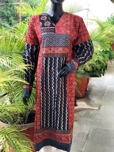 Madder-Indigo Ajrakh Cotton Designer Kurti