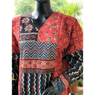 Madder-Indigo Ajrakh Cotton Designer Kurti