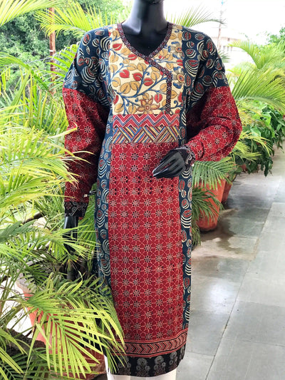 Indigo Ajrakh Designer Cotton Patchwork Kurti