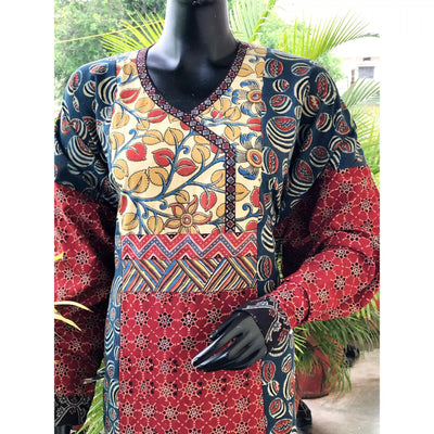 Indigo Ajrakh Designer Cotton Patchwork Kurti