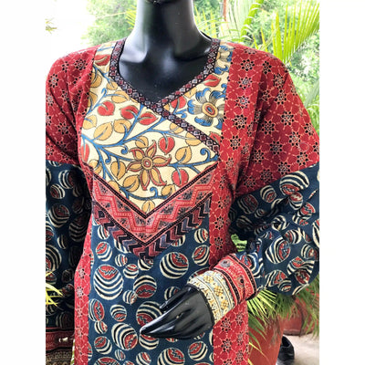Madder Ajrakh Designer Cotton Patchwork Kurti