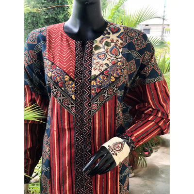 Indigo Ajrakh Designer Cotton Patchwork Kurti