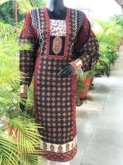 Madder Ajrakh Designer Cotton Patchwork Kurti