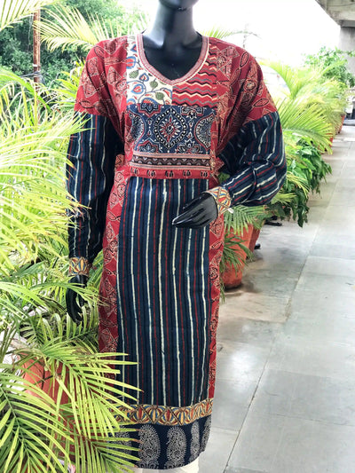 Madder Ajrakh Designer Cotton Patchwork Kurti