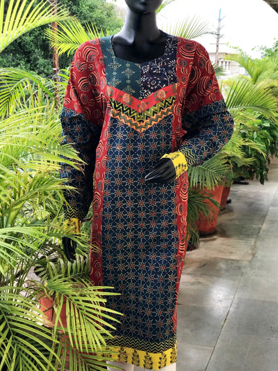 Madder Ajrakh Designer Cotton Patchwork Kurti