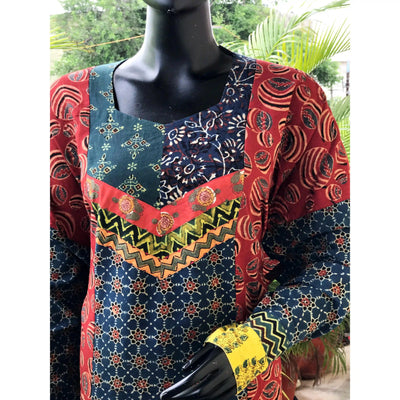 Madder Ajrakh Designer Cotton Patchwork Kurti