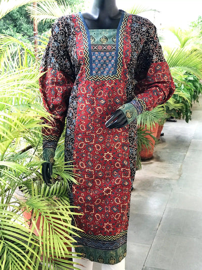 Black Ajrakh Designer Cotton Patchwork Kurti
