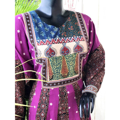 Black-Purple Ajrakh-Bandhani Cotton Designer Anarkali