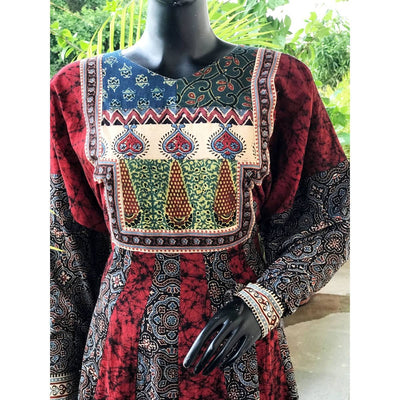 Black-Maroon Ajrakh-Batik Cotton Designer Anarkali
