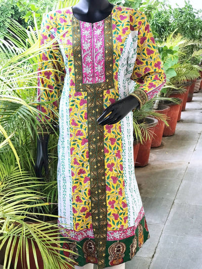 Cream-Yellow Jaipuri Block Print Designer Kurti