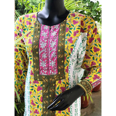 Cream-Yellow Jaipuri Block Print Designer Kurti
