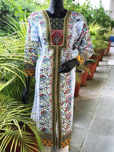 Cream Jaipuri Block Print Designer Kurti