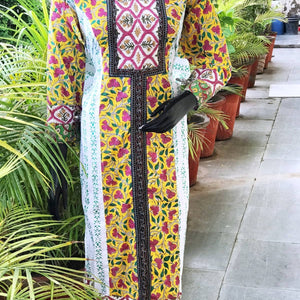 Cream-Yellow Jaipuri Block Print Designer Kurti