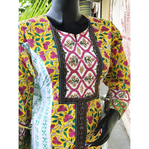 Cream-Yellow Jaipuri Block Print Designer Kurti