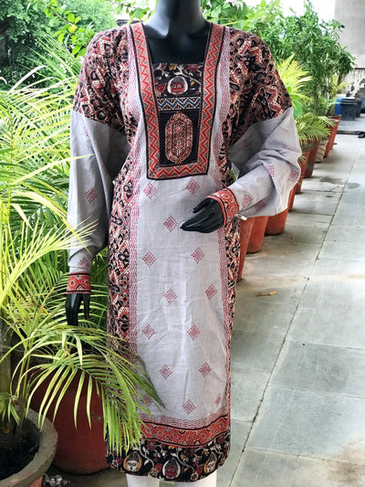 Cream Kalamkari-Khari Block Print Cotton Designer Kurti