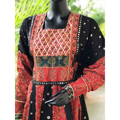Black-Madder Ajrakh-Bandhani Cotton Designer Anarkali