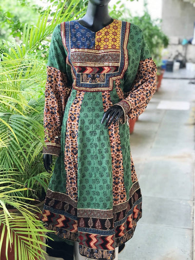 Green-Cream Bagh-Kalamkari Cotton Designer Anarkali