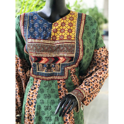 Green-Cream Bagh-Kalamkari Cotton Designer Anarkali