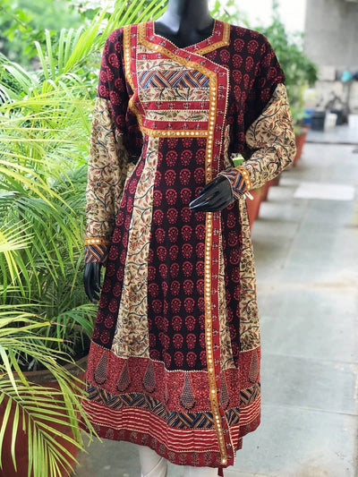 Red-Cream Bagh-Kalamkari Cotton Designer Anarkali