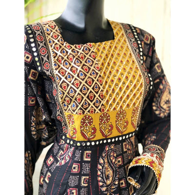 Black Gold Block Cotton Designer Anarkali