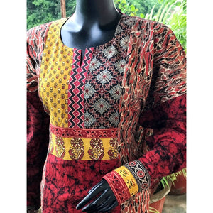 Coffee-Maroon Ajrakh-Batik Cotton Designer Kurti