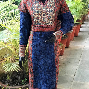 Madder-Blue Ajrakh-Batik Cotton Designer Kurti