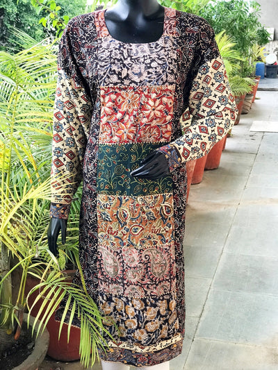 Black-Cream Ajrakh Cotton Designer Kurti