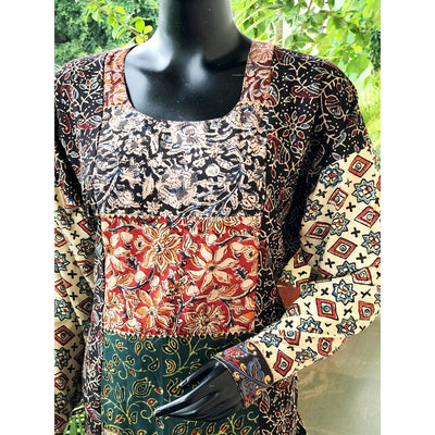 Black-Cream Ajrakh Cotton Designer Kurti