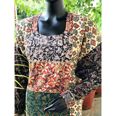 Cream-Black Ajrakh Cotton Designer Kurti