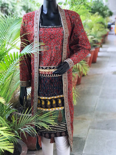 Madder Faux Jacket Ajrakh Cotton Designer Kurti