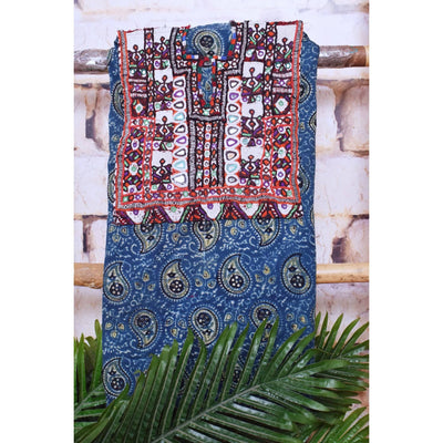 Indigo Ajrakh Cotton Kutch Oldwork Kurti Fabric
