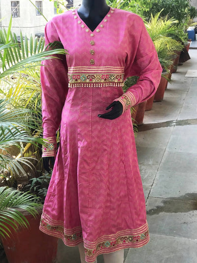 Pink Bhagalpuri Cotton Silk Anarkali