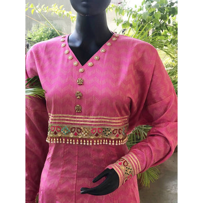 Pink Bhagalpuri Cotton Silk Anarkali