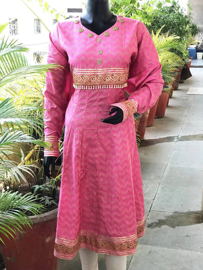 Pink Bhagalpuri Cotton Silk Anarkali