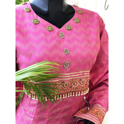 Pink Bhagalpuri Cotton Silk Anarkali