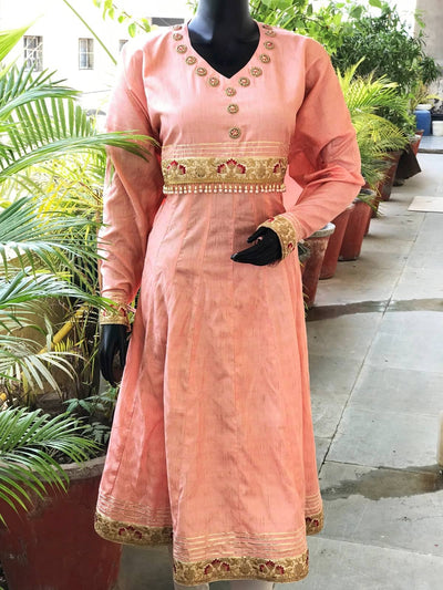 Peach Bhagalpuri Cotton Silk Anarkali