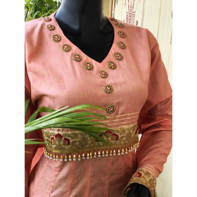 Peach Bhagalpuri Cotton Silk Anarkali
