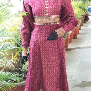 Wine Bhagalpuri Cotton Silk Anarkali