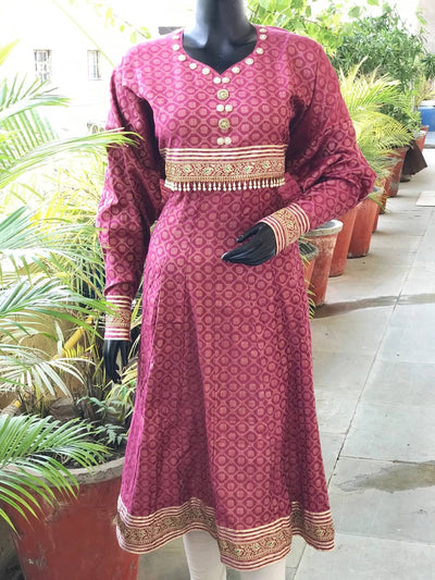 Wine Bhagalpuri Cotton Silk Anarkali